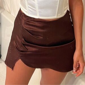 Chic Brown Satin Mini Skort